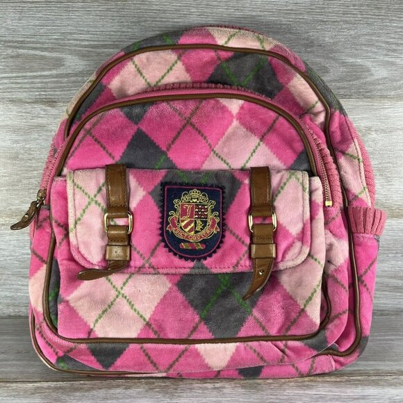 Juicy Couture Handbags - Juicy Couture Vintage Backpack Purse Bag Plaid Velour Y2K